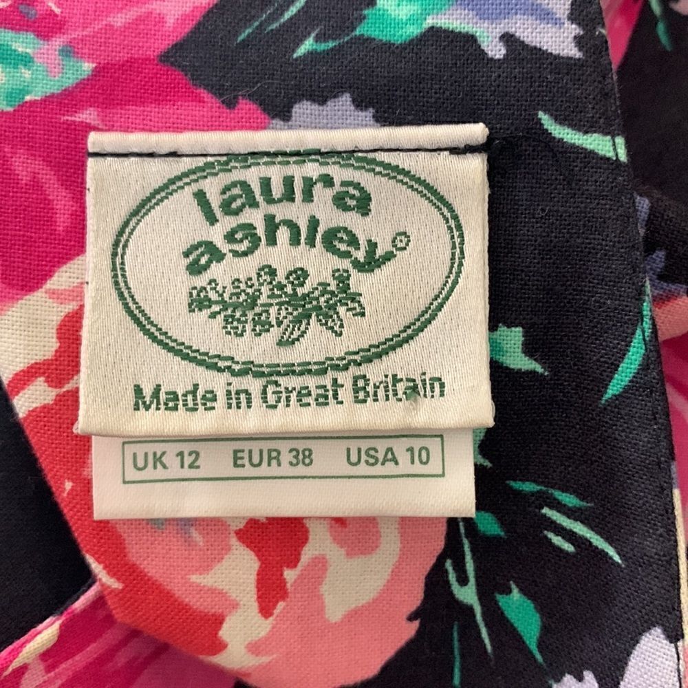 Laura Ashley Floral Midi Dress Puff Sleeves bow & Open plunging Back sz 10 prom - Picture 13 of 16
